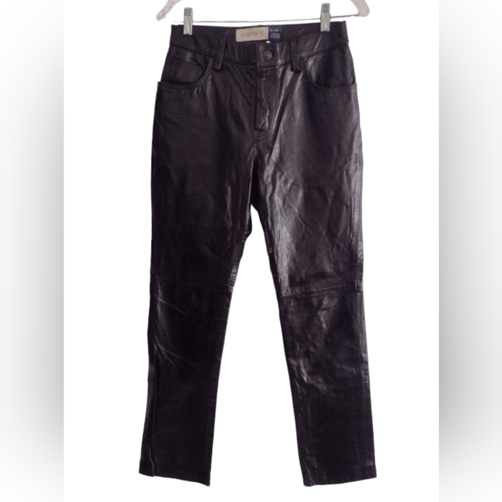 GAP Black Leather Pants Original Fit Straight Leg Size 4
